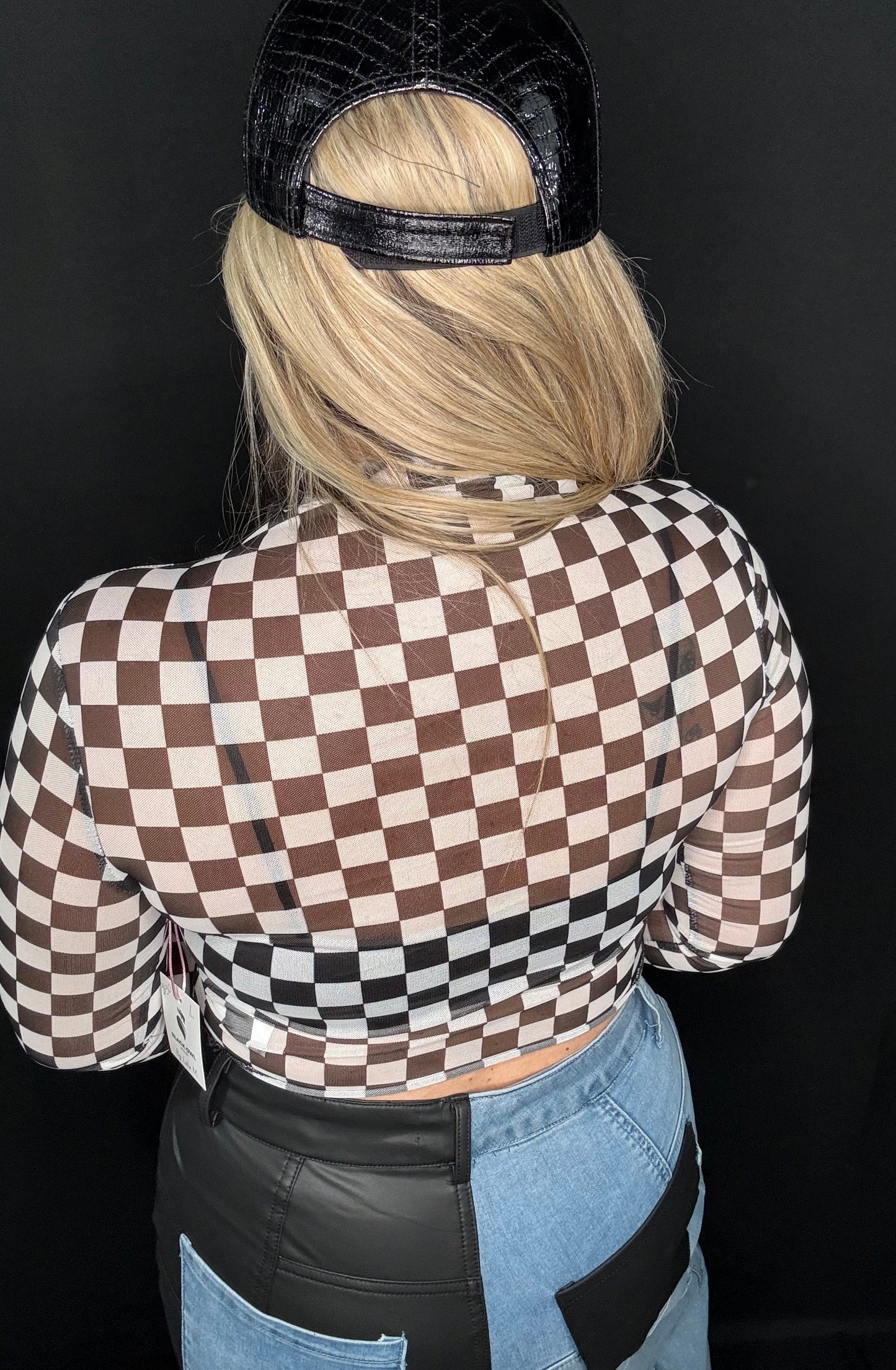 Plaid Print Sheer Long Sleeve Top