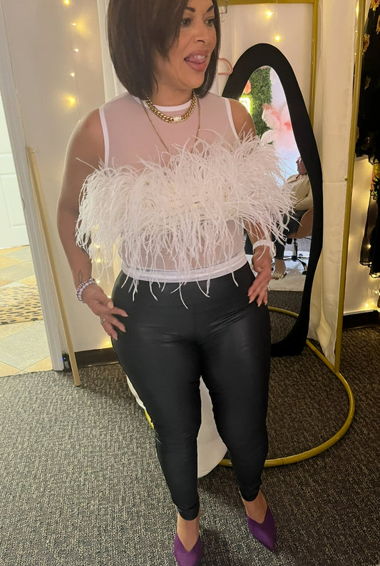 Andrys Sexy Feather Sheer Top