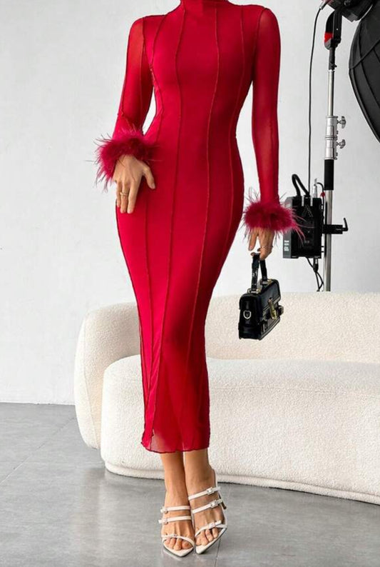 Myriah Red Feather Dress