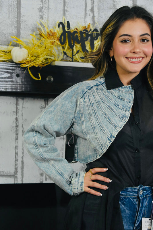One Arm Long Sleeve Denim Jacket