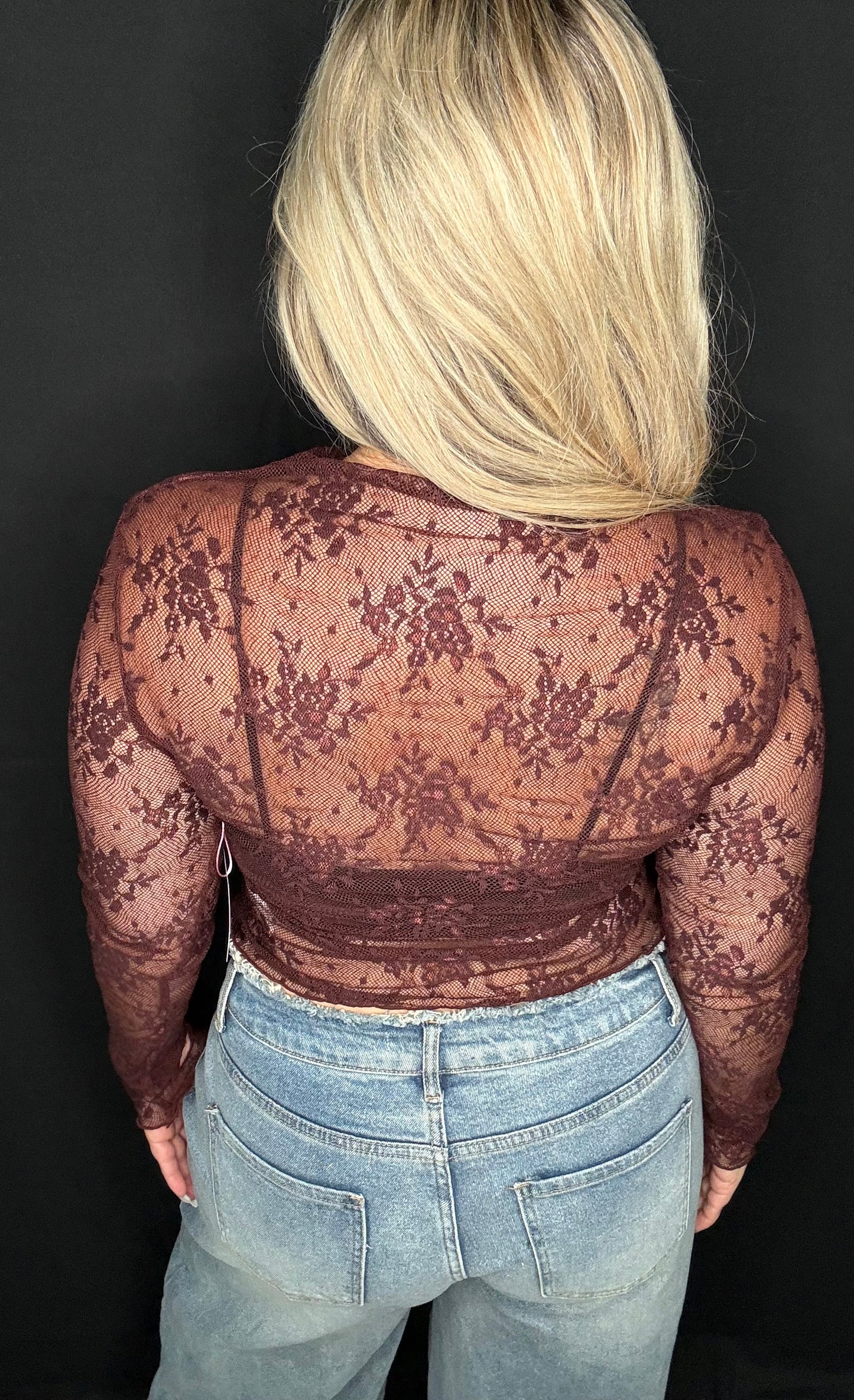 Elegant Floral Print Lace Long Sleeve Top