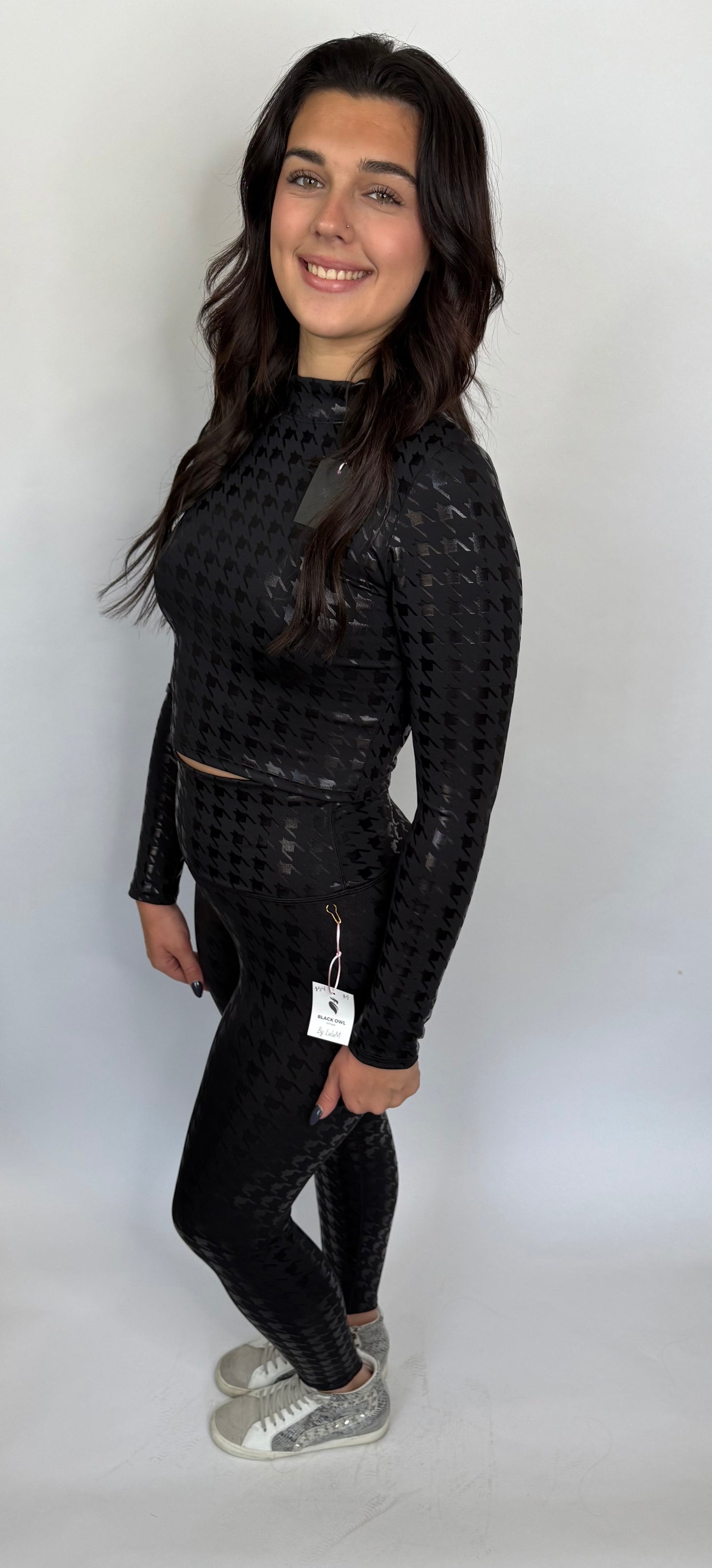 Artsy Black Liquid Long Sleeve Crop Top