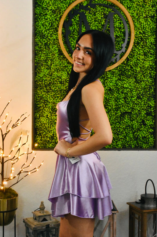 Alondra Satin Backless Flowy Mini Dress