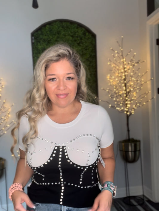 Made Up Rhinestone Corset TShirt