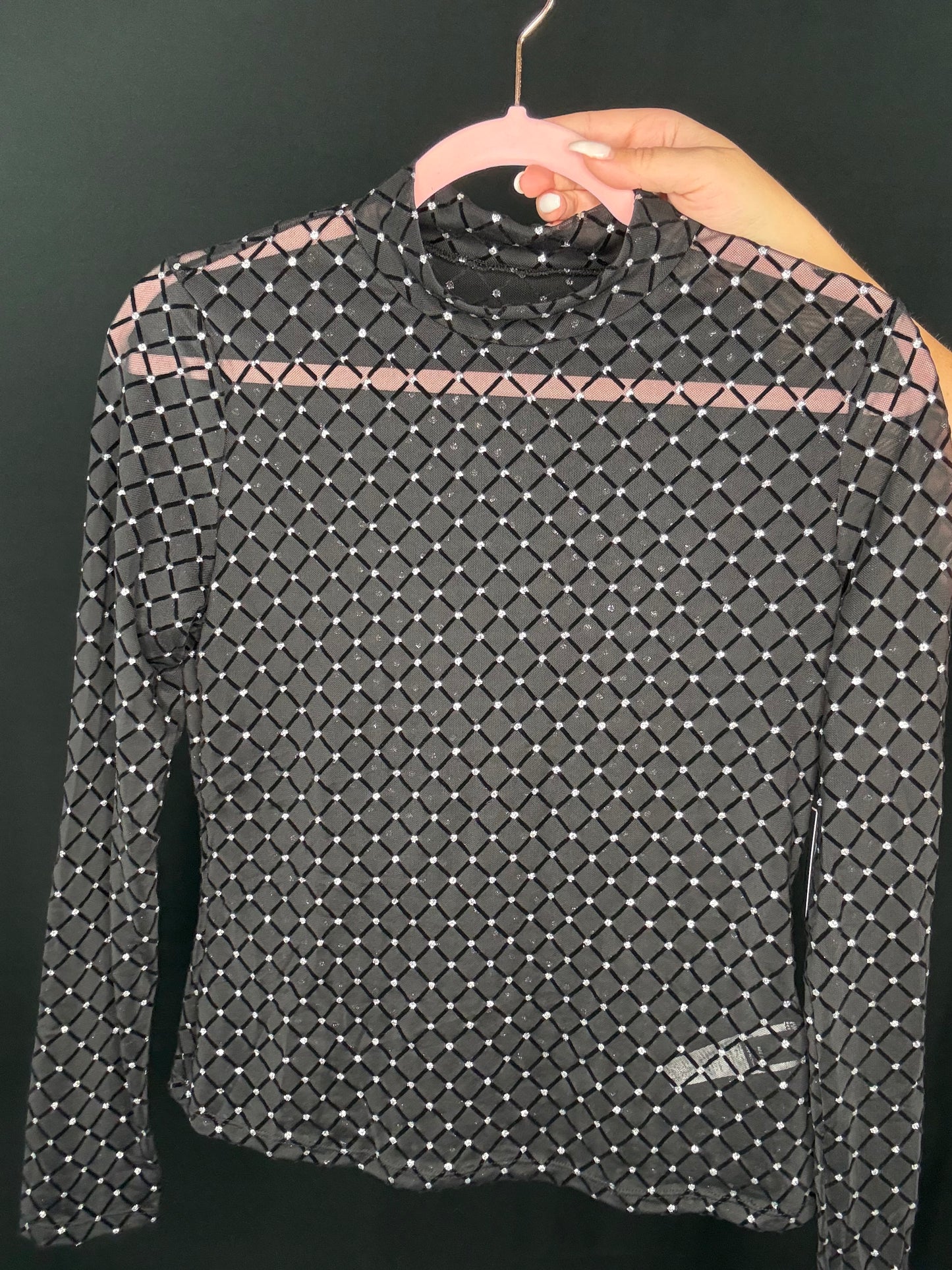 Fishnet Glitter Long Sleeve Top