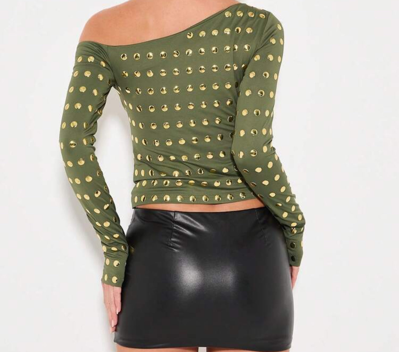 Milda Metallic Gold Stutted Long Sleeve Crop Top