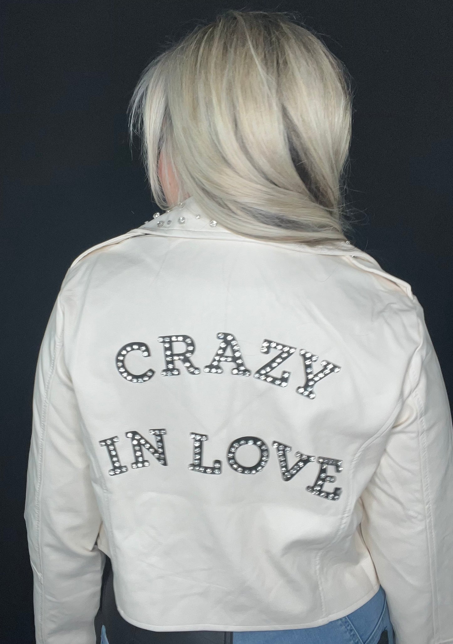 Crazy in Love Vegan Leather Rhinestone Jacket