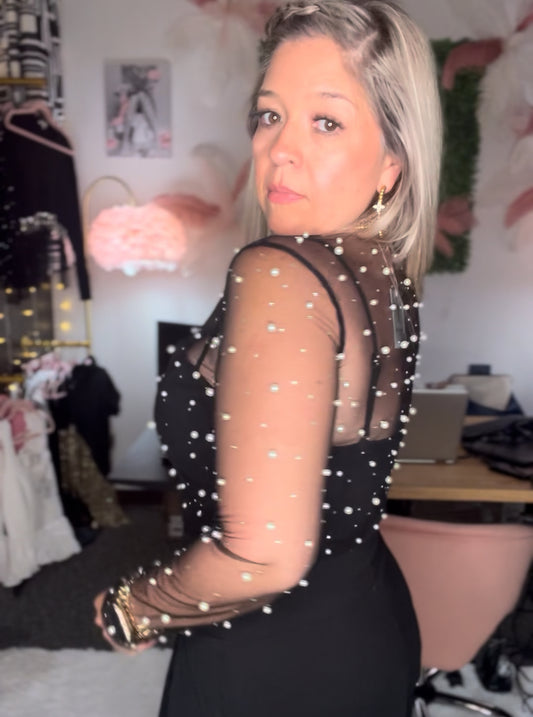 Pearl Sheer Long Sleeve Crop Top