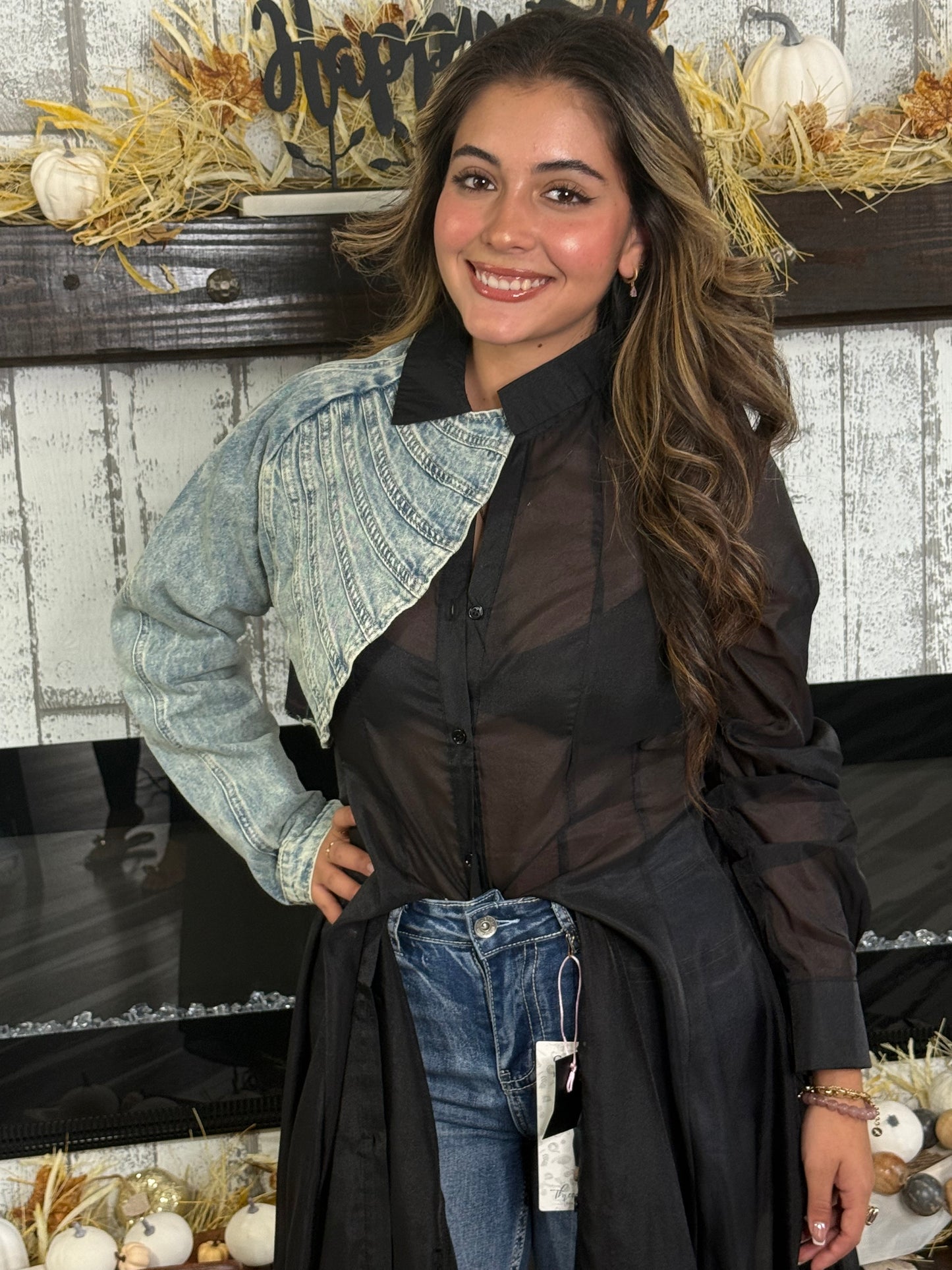 One Arm Long Sleeve Denim Jacket