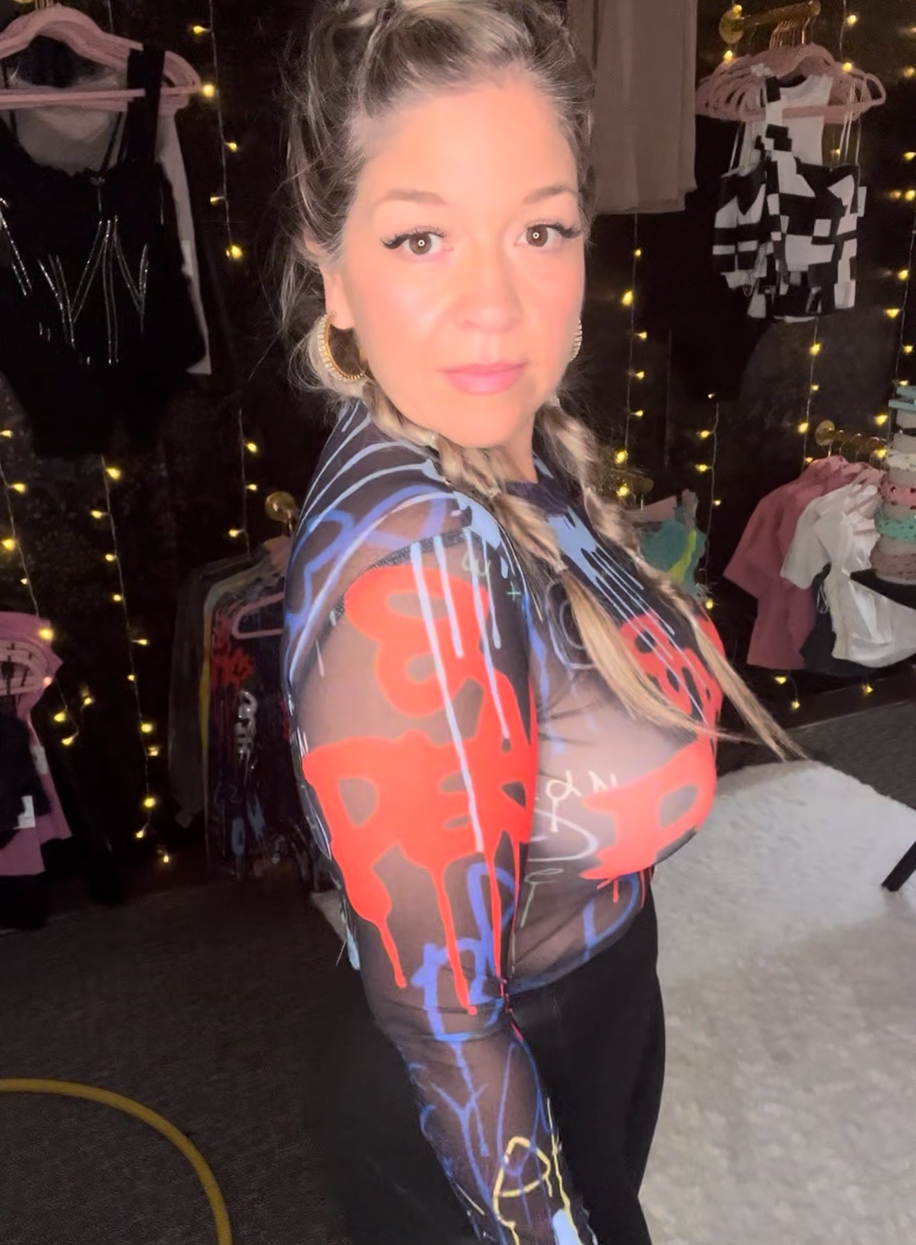 Graffiti Long Sleeve Sheer Rhinestone Bodysuit