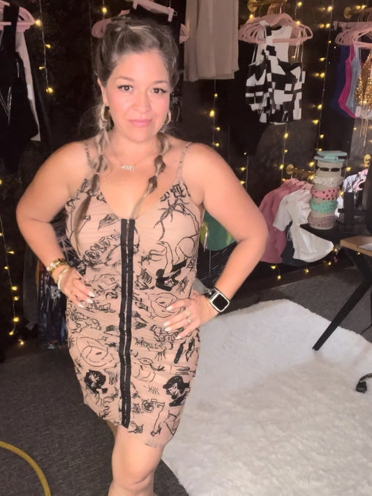 Magical Cartoon Printed Sheer Dress