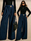 Gold Single Button Wide Leg Denim Pants