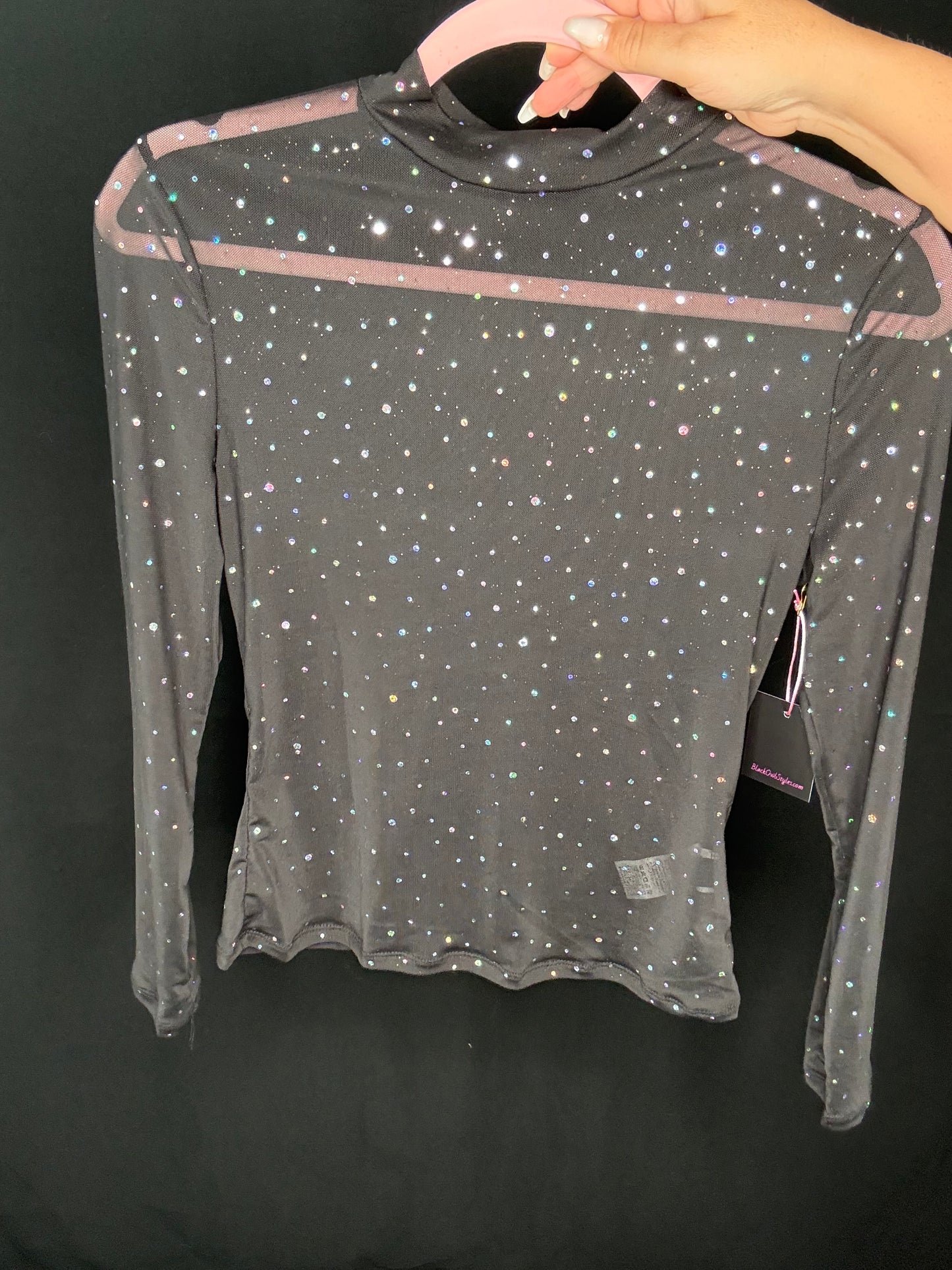 Lighted Stars Black Long Sleeve Mesh Top