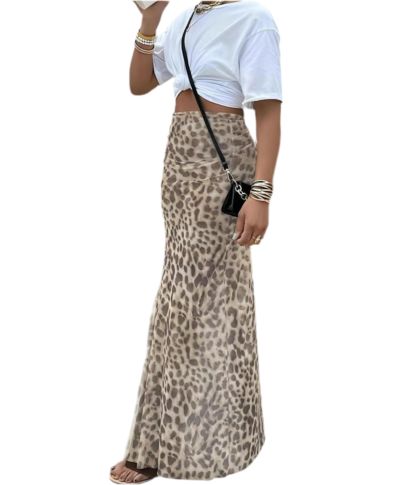 Caramel Animal Print Midi Skirt