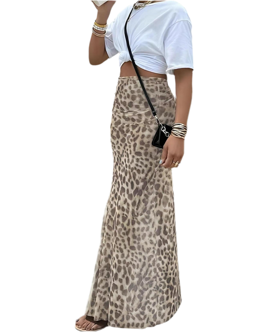 Caramel Animal Print Midi Skirt