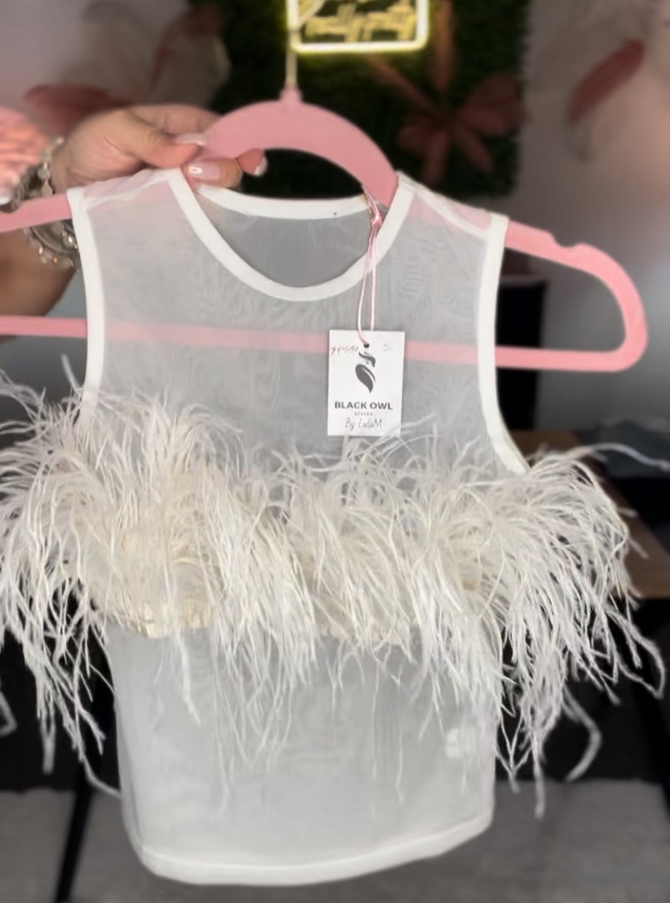 Andrys Sexy Feather Sheer Top