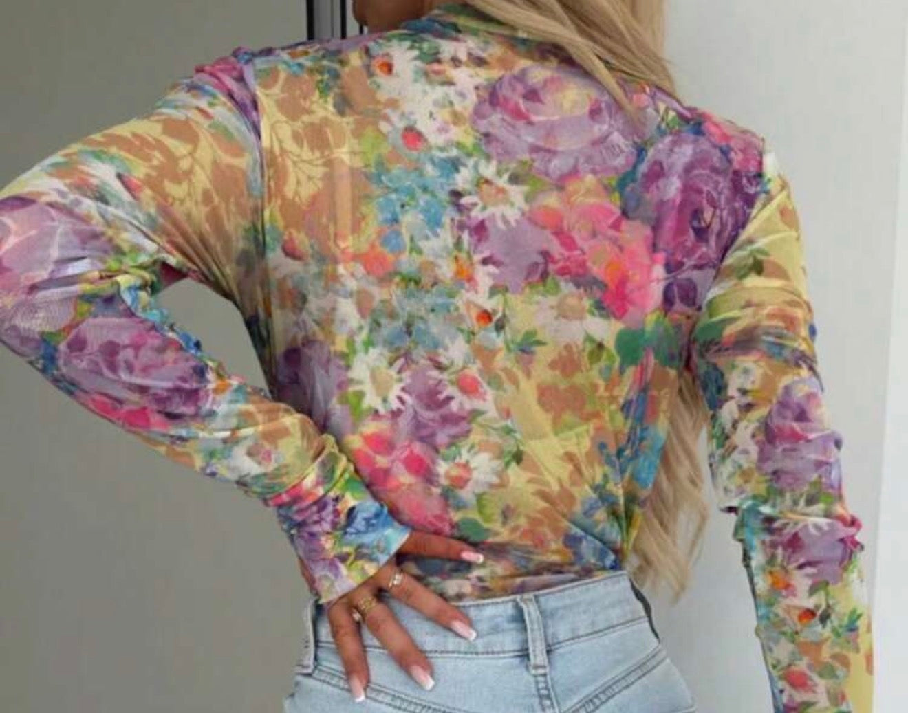 Flower Garden Mesh Long Sleeve Top