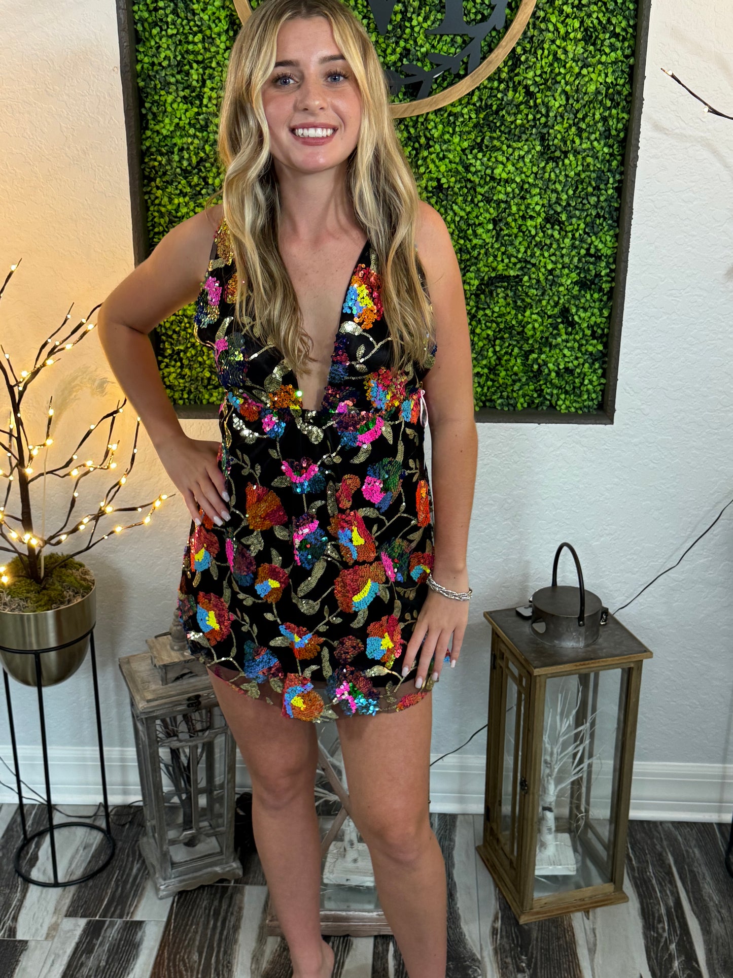 Impress Me Flower Sequin Mini Dress