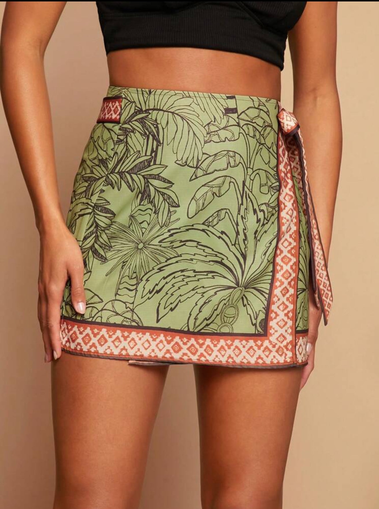 Tropical Print Boho Wrap Skirt