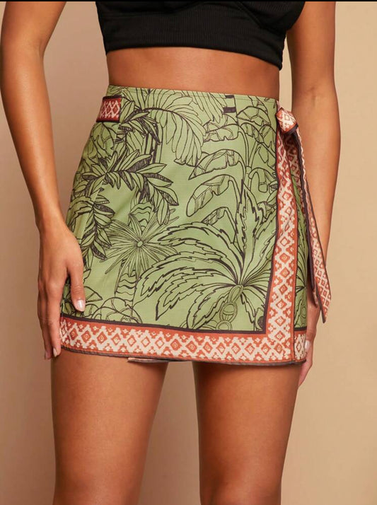 Tropical Print Boho Wrap Skirt