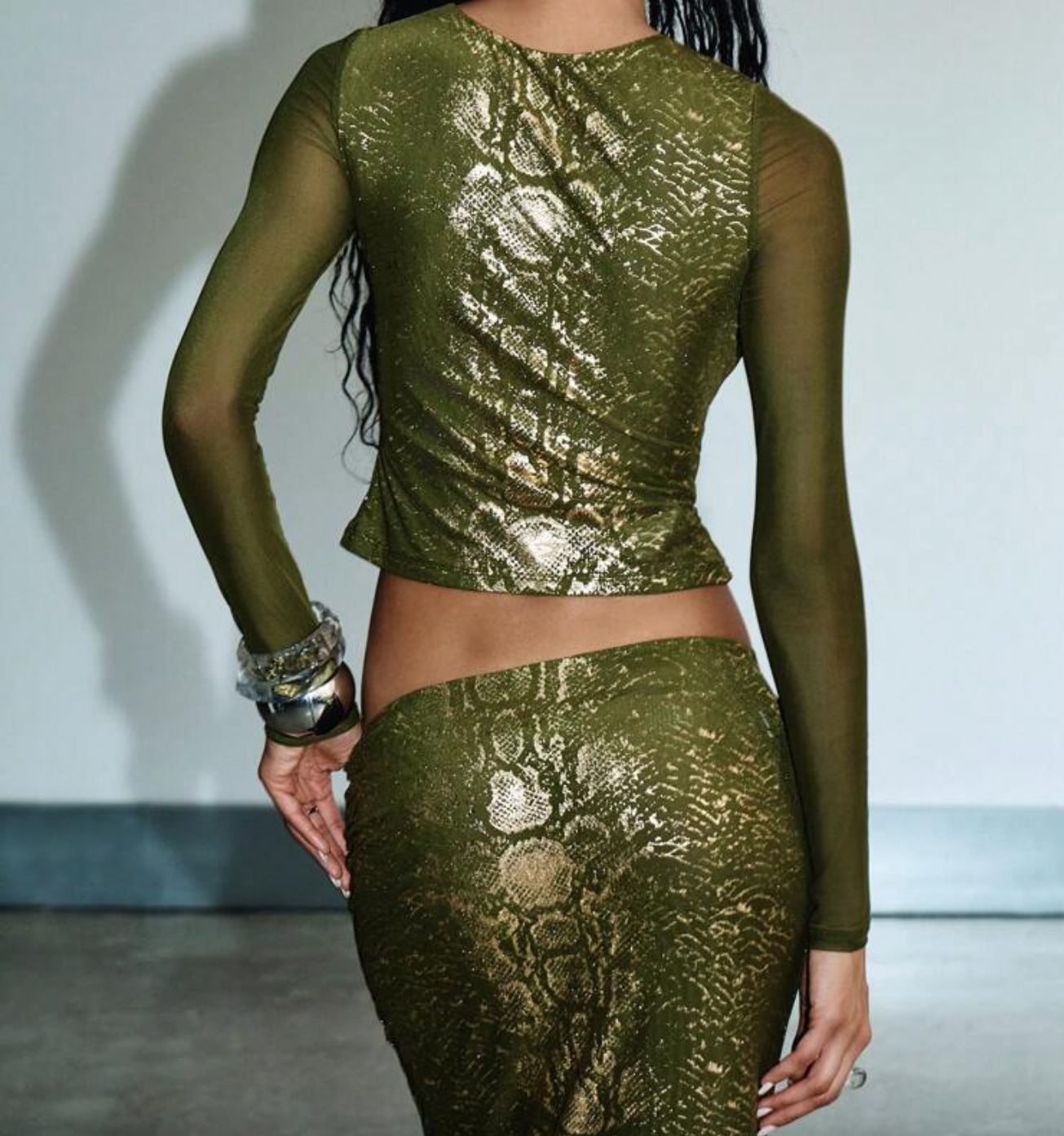 Golden Olive Snake Sheer Top