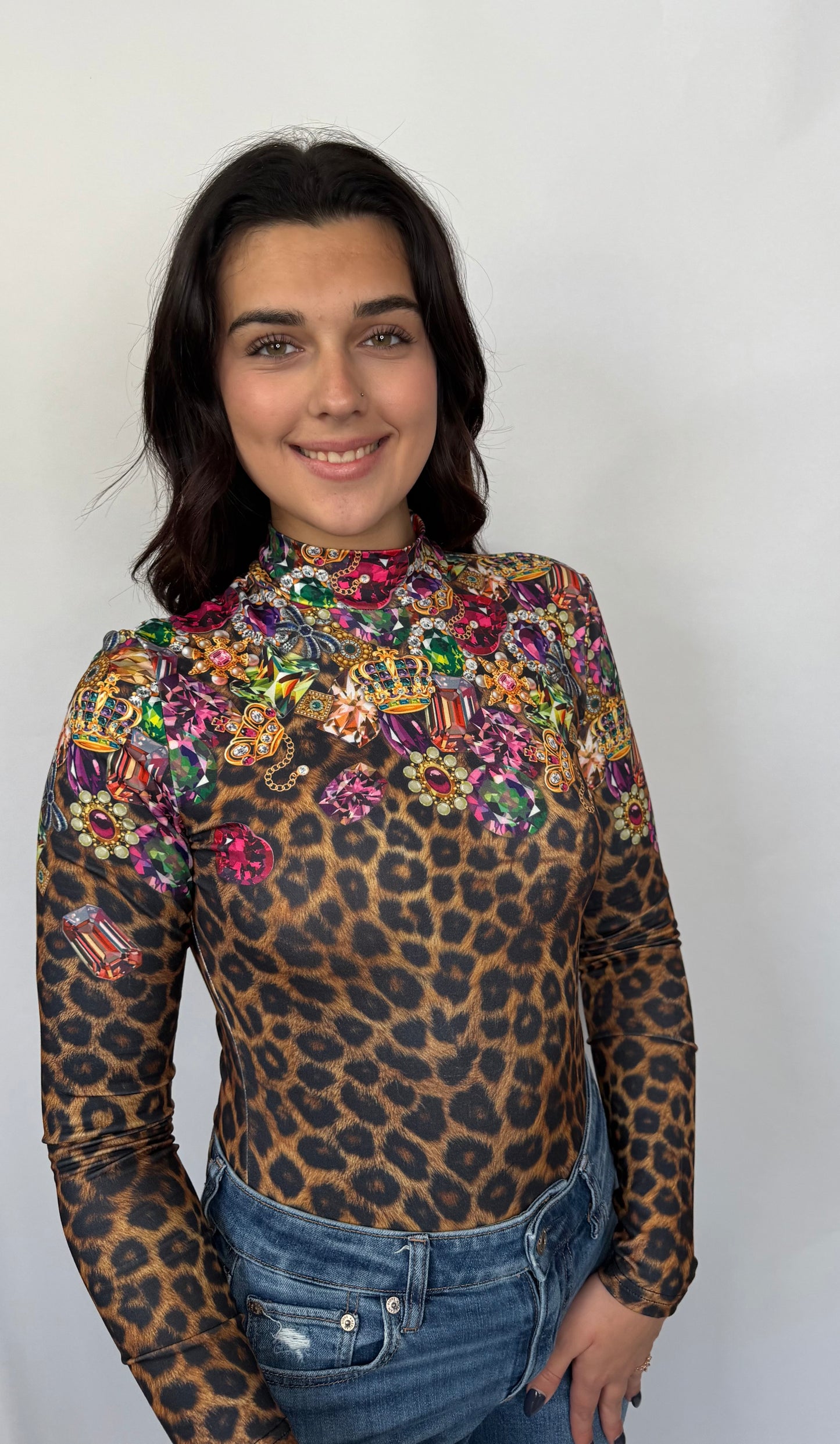 Jewels Leopard Long Sleeve Bodysuit