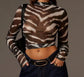 Brown Zebra Sheer Long Sleeve Top
