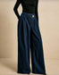 Gold Single Button Wide Leg Denim Pants