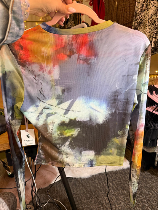 Painting Graphic Long Sleeve Sheer Top