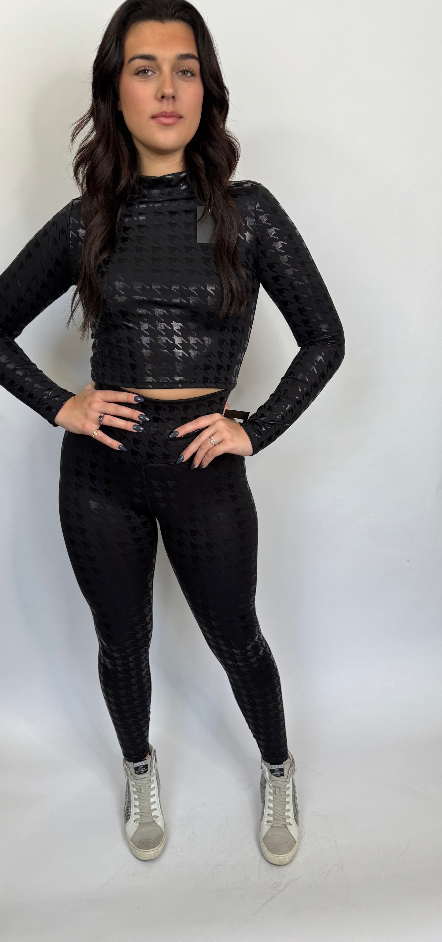 Artsy Black Liquid Long Sleeve Crop Top