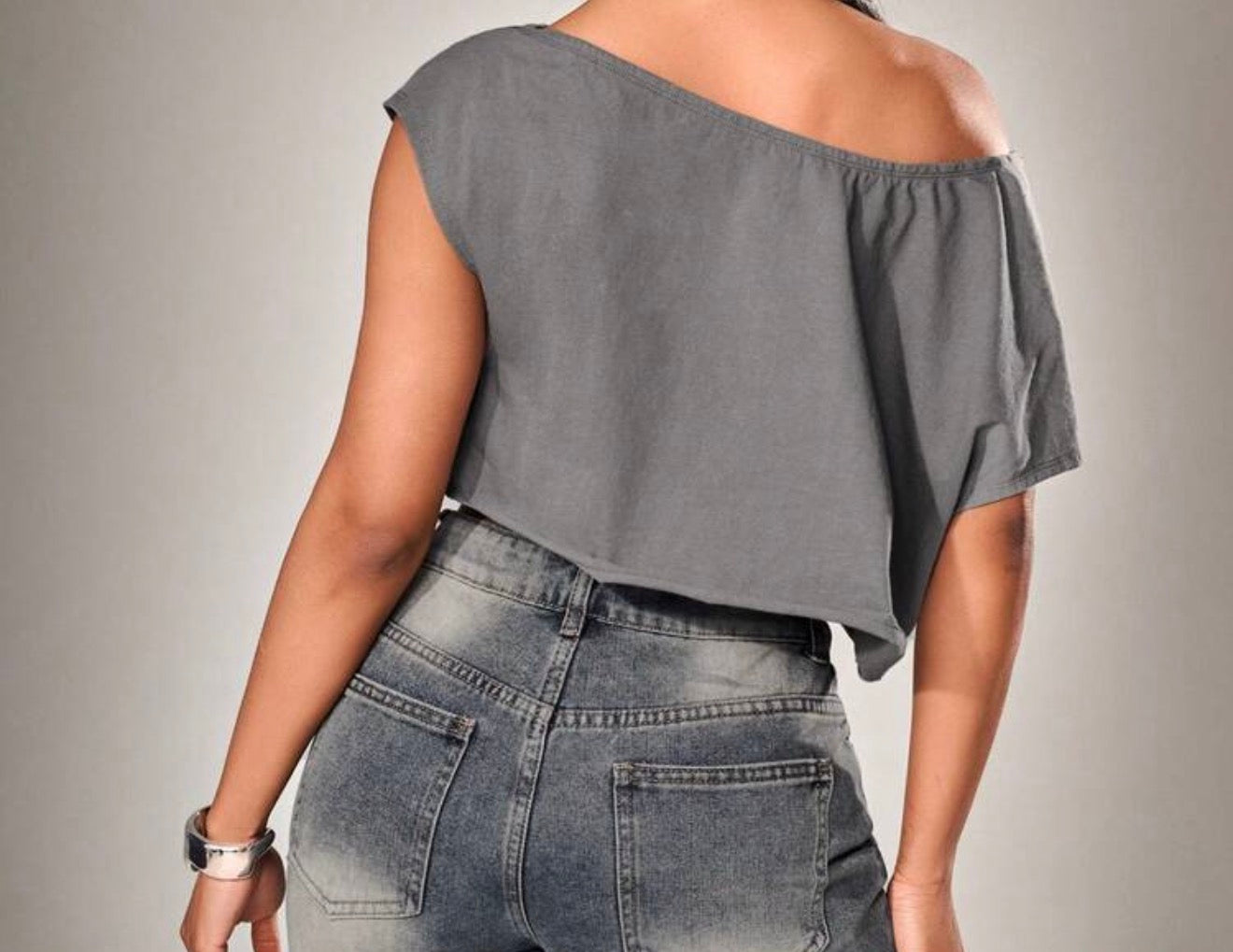 Believe Assymetrical Off-Shoulder Crop Top