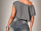 Believe Assymetrical Off-Shoulder Crop Top