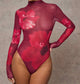 Red Tulip Sheer Long Sleeve Bodysuit