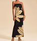 Golden Palm Strapless Maxi Long Dress