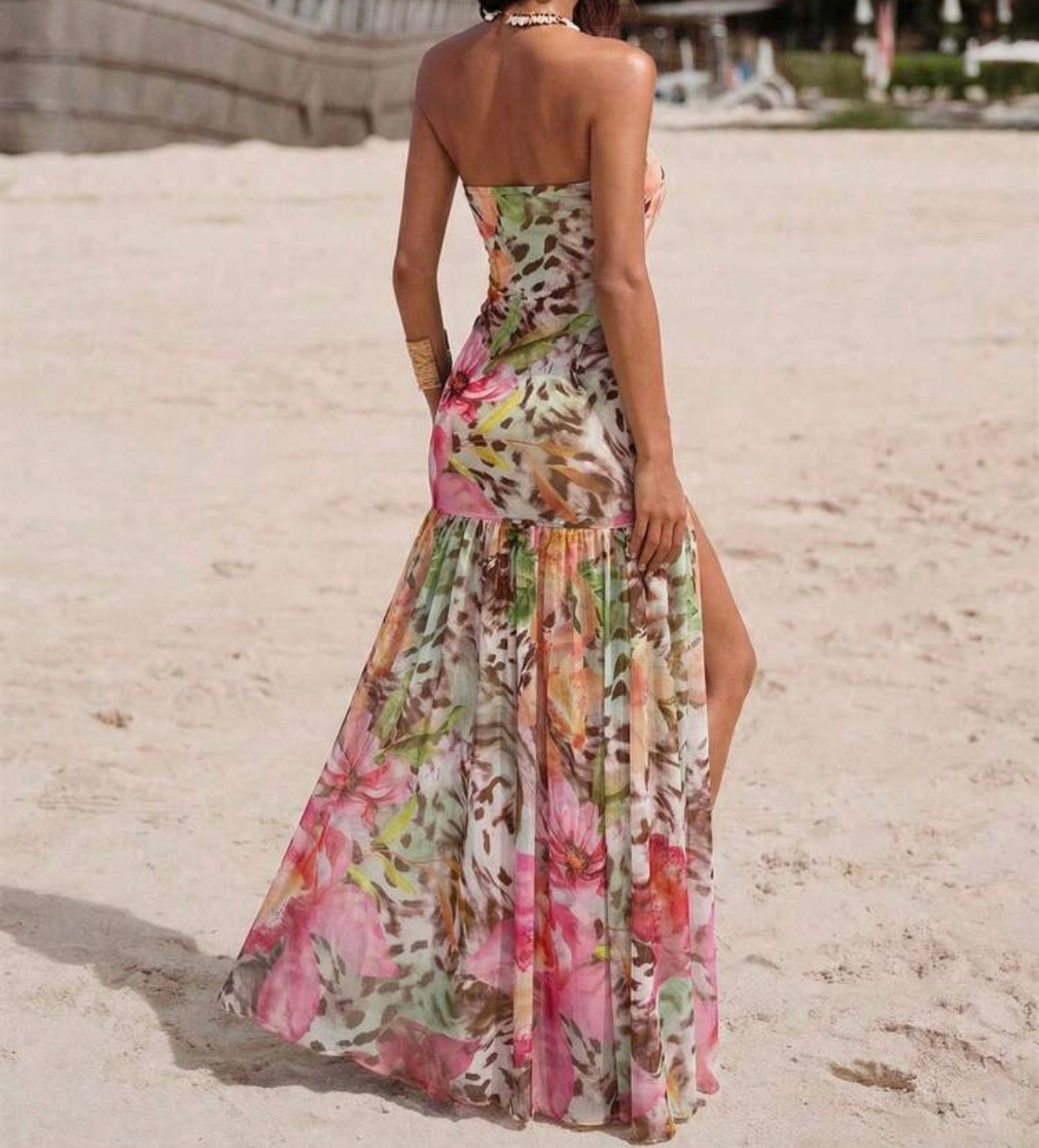 Maya Floral Mesh Strapless Long Dress