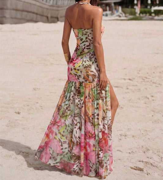 Maya Floral Mesh Strapless Long Dress