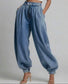 Mirly Loose Wide Leg Pleaded Cuffed Thin Denim Pants
