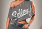 Believe Assymetrical Off-Shoulder Crop Top