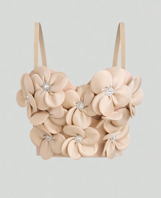 Eloisa Elegant 3D Flower Crop Top