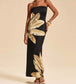 Golden Palm Strapless Maxi Long Dress