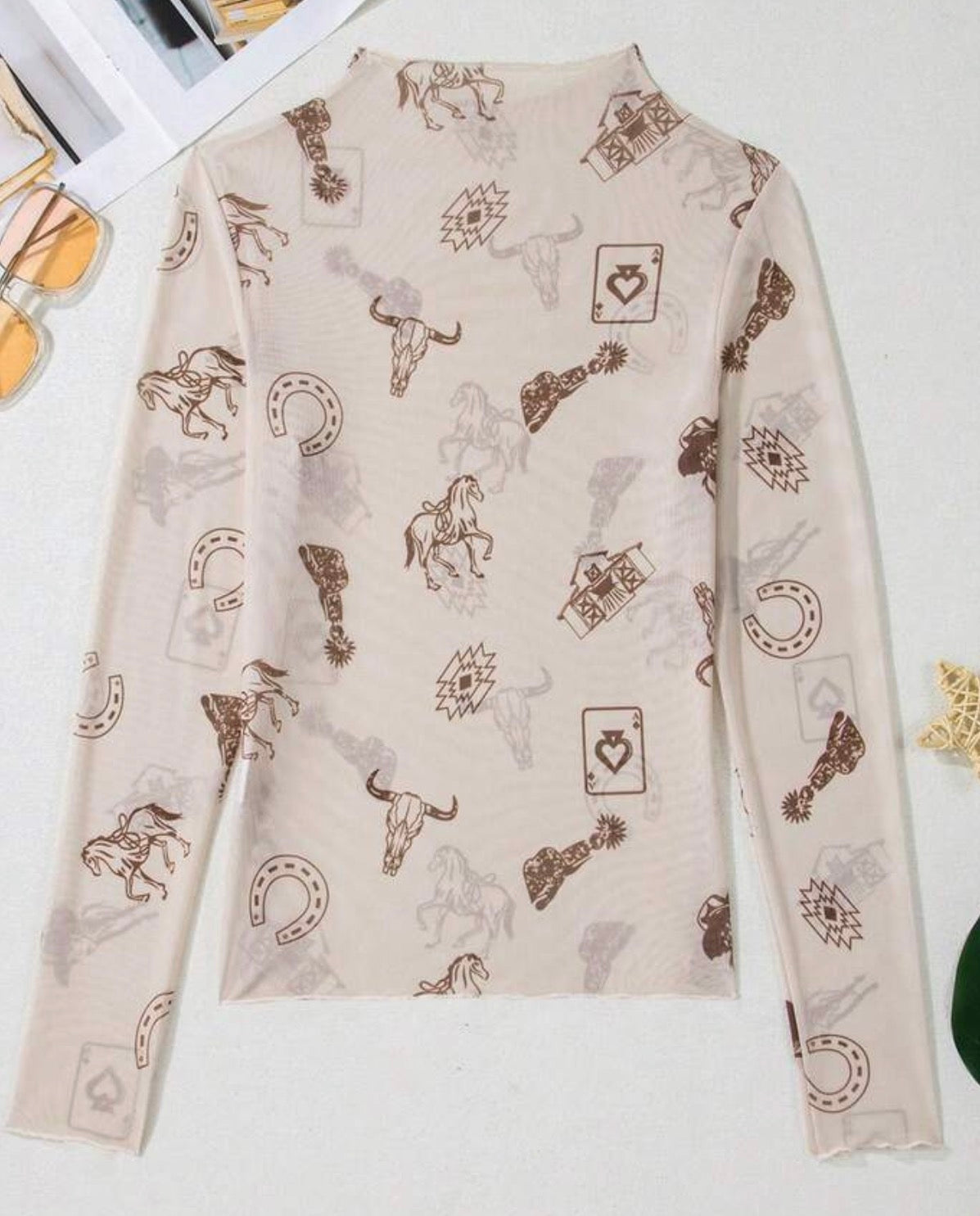 Jolene Mesh Sheer Long Sleeve Top