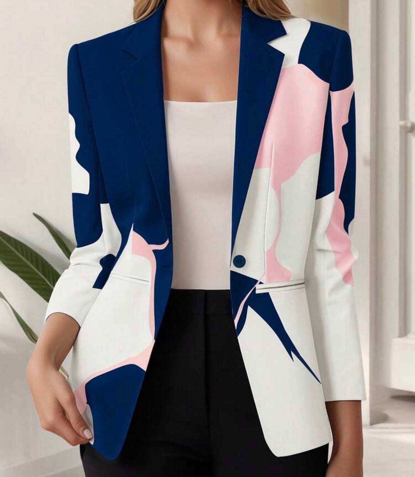 Flora Lined Rhinestone Brooch Blazer