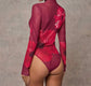 Red Tulip Sheer Long Sleeve Bodysuit