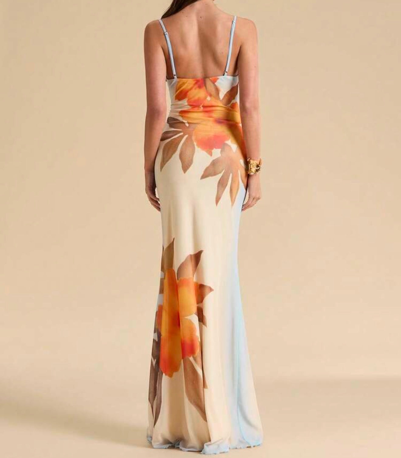 Athena Flower Print Mesh Long Midi Dress