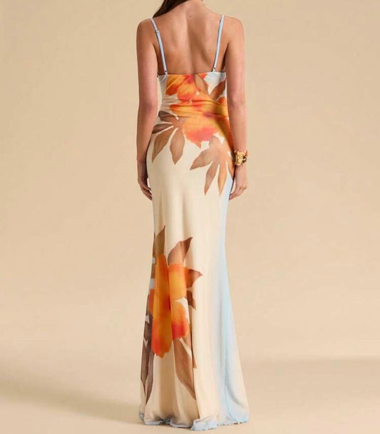 Athena Flower Print Mesh Long Midi Dress