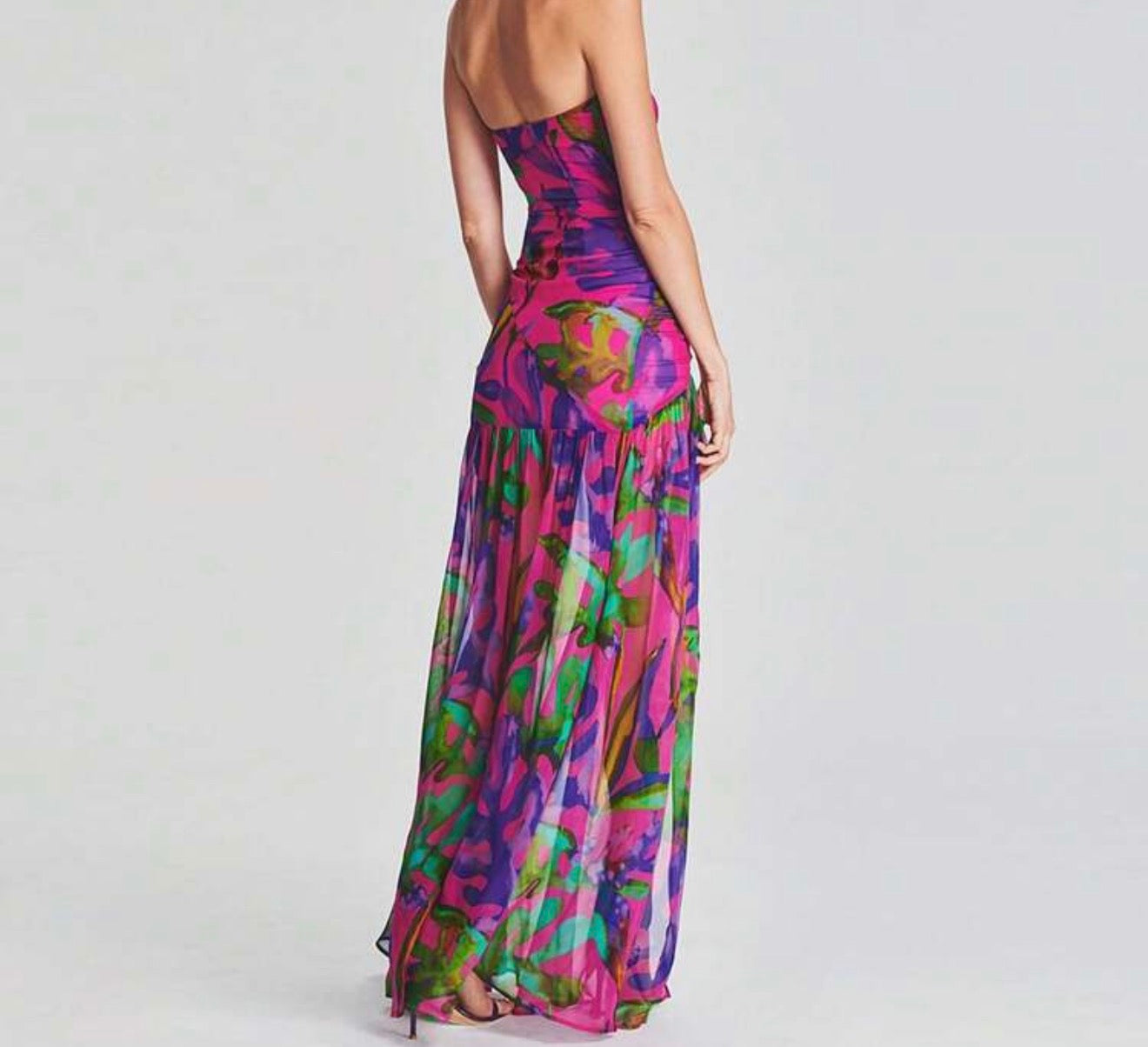 Maya Floral Mesh Strapless Long Dress