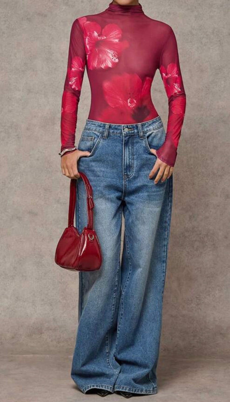 Red Tulip Sheer Long Sleeve Bodysuit