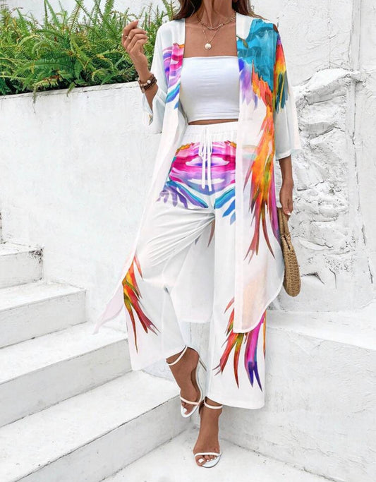 Alice Mesh Sheer Pants & Open Front Cardigan