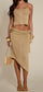 Golden Shimmer Crochet Flower Top & Skirt Set