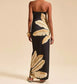 Golden Palm Strapless Maxi Long Dress
